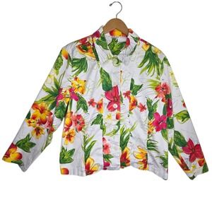 Coldwater Creek Jacket Tropical Floral Button Jacket Blazer SZ XL Mature *Read*